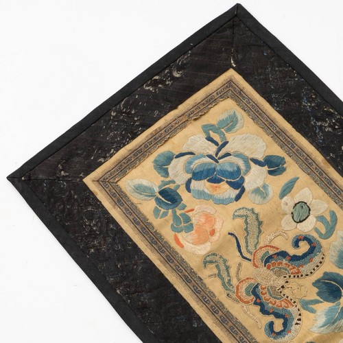 19th Century Chinese Silk Embroidery Panel Moths and Flowers 23-3/8" T x 8-3/8" - Picture 5 of 7