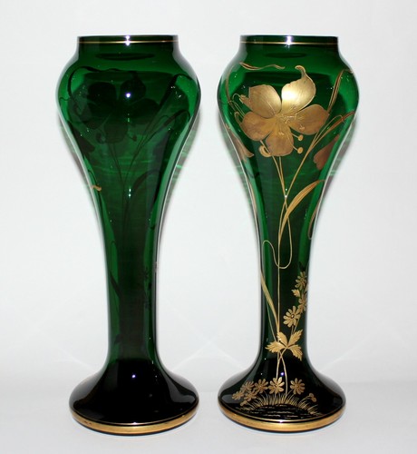 PAAR XXL JUGENDSTIL GLAS HARRACH VASE ART NOUVEAU VINTAGE ANTIQUE BOHEMIAN GLASS - Picture 7 of 12