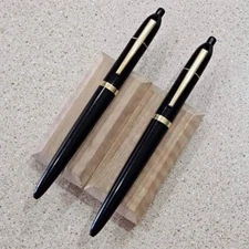 2 Vintage Eversharp Kimberly Ballpoint Pens Button Retractable Tip- Black & Gold