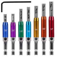 7PC Hex Self Centering Hinge Drill Bit Set Hardware Pilot Hole Door Window Tool