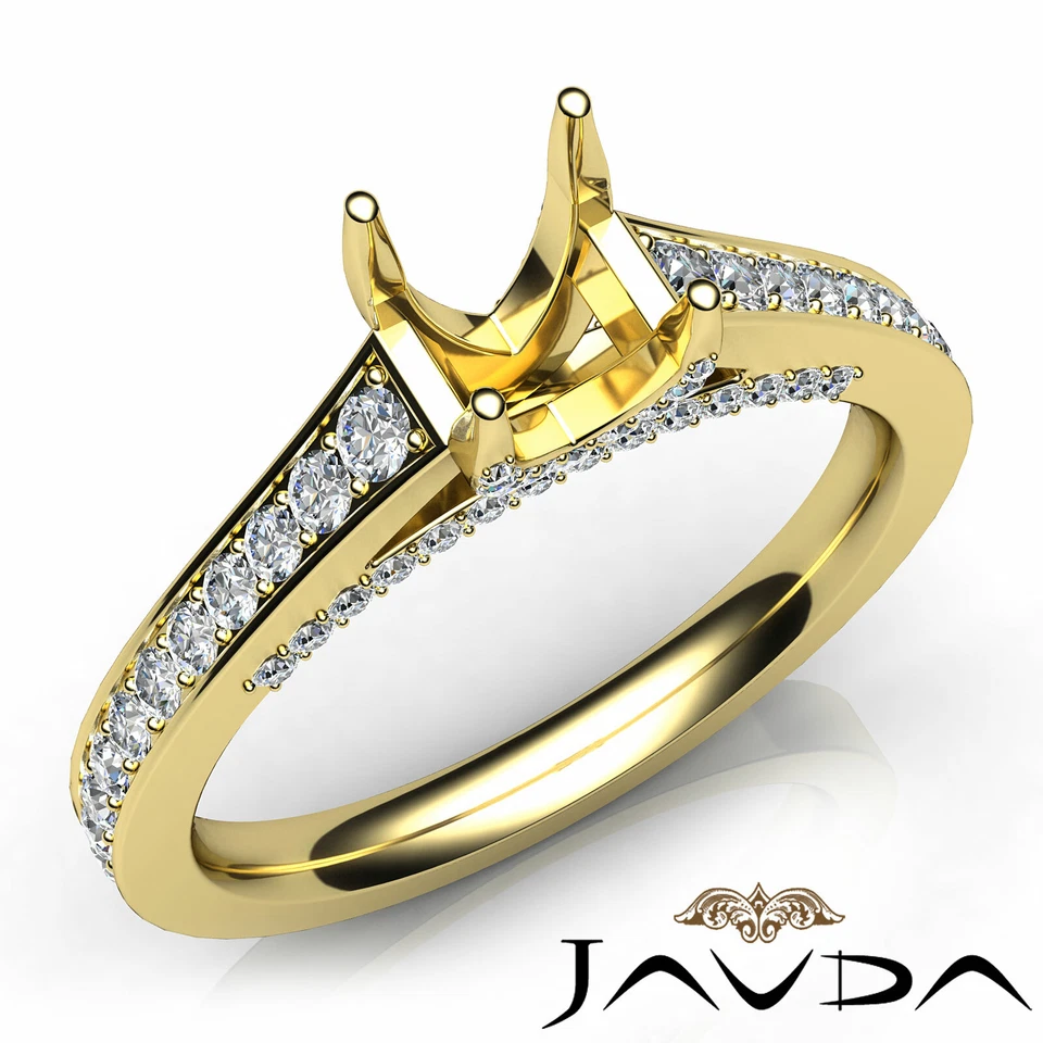 Micro Pave Setting Asscher Semi Mount Diamond Engagement Ring 14k Gold 0.75Ctw - Image 2 of 4