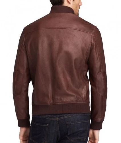 Men Bomber Genuine Lambskin Brown Motorcycle Leather Biker Jacket XS-2XL FB147 image 2