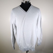 Claiborne Sweater Mens XL Performance Pullover V-Neck Gray Striped Long Sleeve