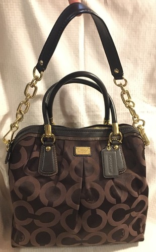 Coach Bag Kristin 15342 Sateen Leather Tote Shoulder Bag Brown