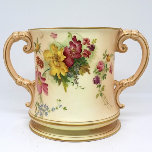 1905 Antique English Royal Worcester Porcelain Blush Ivory 2 Handle Loving Cup - Picture 5 of 9