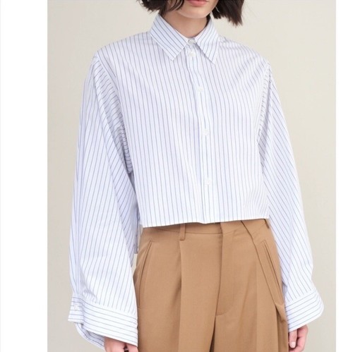 MM6 Maison Margiela Striped Poplin Cropped Shirt Long Sleeve Button Down IT 42￼ - Picture 1 of 16