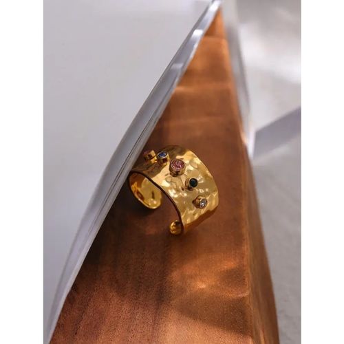 Ring mit Steinen-Ella-offener Ring verstellbar-leichter Fingerring-Ring Gold Far - Picture 3 of 10