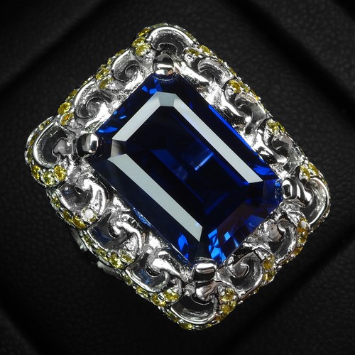 Vivid Blue Sapphire Emerald Cut 13Ct 925 Sterling Silver White Gold Plated Rings