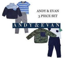 NEW! BOYS ANDY & EVAN 3 PC PLUSH SHERPA JACKET SET! JACKET, TEE, & JOGGER
