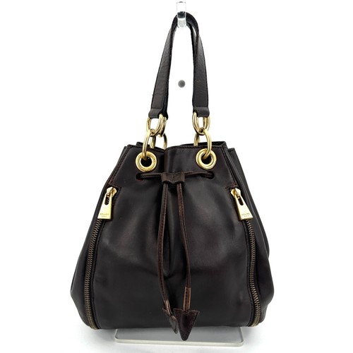 Celine Leather Drawstring Hand Mini Tote Bag Gold ZIP Red Authentic - Picture 3 of 24