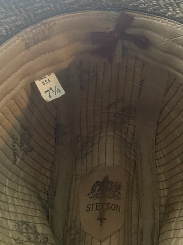 Stetson Wool Fedora 7 1/4 tweed usa made trilby cap vintage feather herringbone - Picture 8 of 9