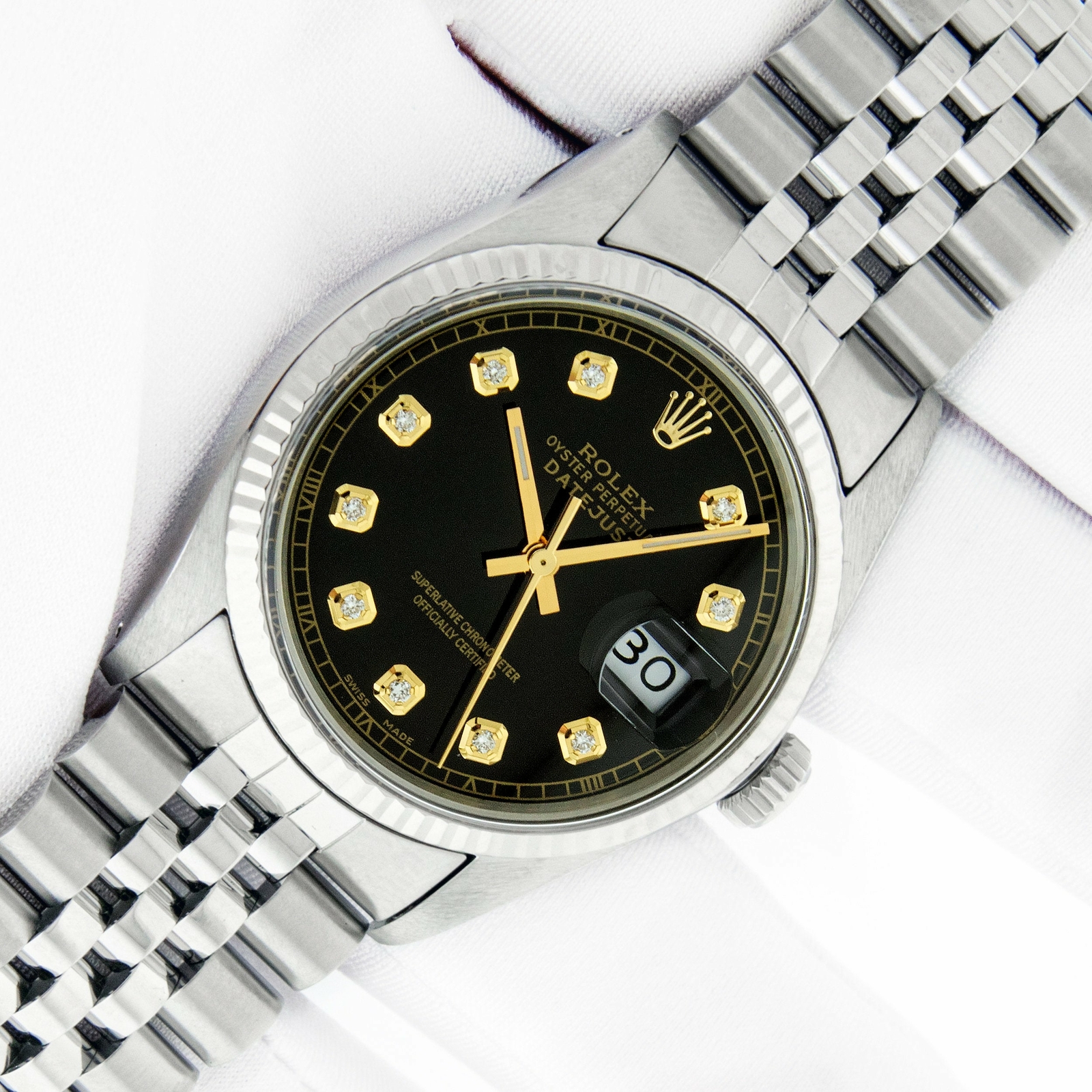 Rolex 16014 DateJust 36mm Steel - 18 karat White Gold Men's Watch with Black... image