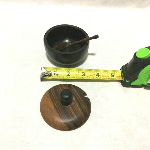WOOD MINI SUGAR BOWL WITH TOP & SPOON - PHILIPPINES HAND CRAFTED - Picture 3 of 12