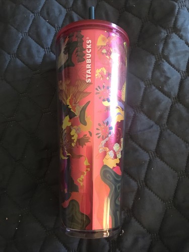Starbucks Tumbler 24 Oz Venti 2023 Jellyfish Ocean Coral Cold Cup Pink Top Straw - Picture 4 of 8