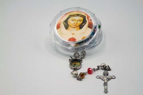 Katholischer Rosenkranz Regenbogen facettiertes Glas Gebet Silber Kreuz / Ordensfrau Maria - Bild 1 von 7