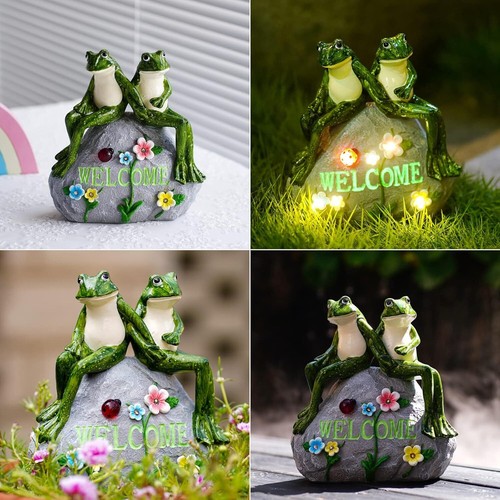 US Shipping,Solar Garden Outdoor Frog Statue with Succulents and 7 LED Lights - Picture 6 of 6