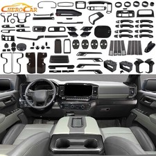 Interior Decor Cover Trim Accessories Full Kit For Chevy Silverado 22+Carbon Fib