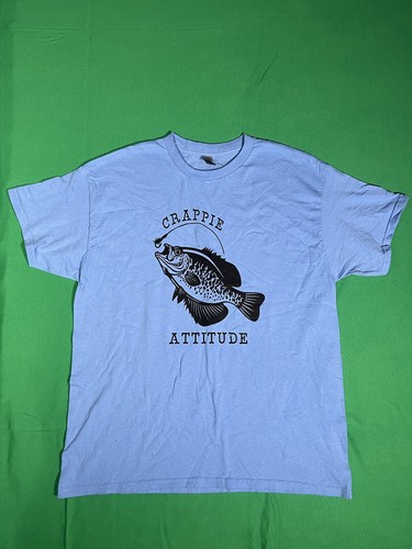 Crappie Attitude blaues kurzärmliges Shirt Größe Large Angeln Humor Fisch Gildan - Bild 1 von 8