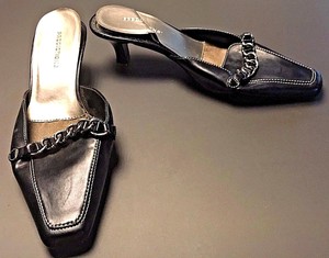 Predictions-Black-Loafers-Slides-Square-Toed-Chain-Kitten-Heels-Mules-Size-5-W