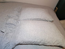 Gray 100 French Flax Linen Full/Queen Bedcover Duvet  2 Pillowcases