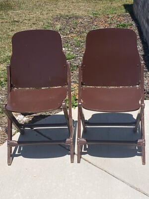 (2)Vintage Wood Slat Folding Chairs Circa 1930 s