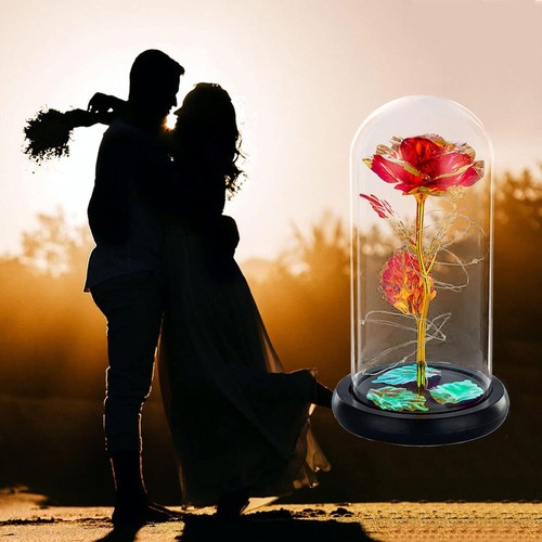 Enchanted Forever Rose Flower In Glass Dome LED Light Valentine's Day Gift Decor - Picture 5 of 12