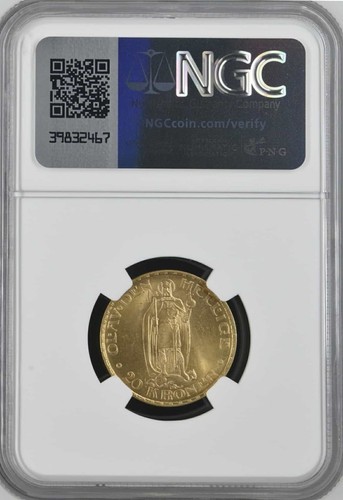 NORWAY , GOLD 20 KRONER 1910 - ONE YEAR TYPE - NGC MS 64 , RARE1 - Picture 2 of 2