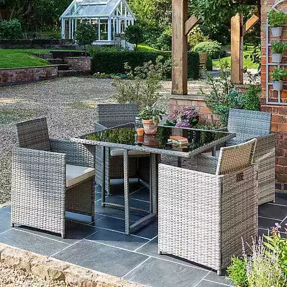 New St Lucia Grey Rattan Cube Dining Set Table Chairs With