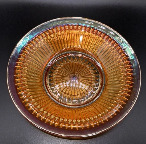 Vintage Iridescent Carnival Glass Candy Dish Jewelry Bowl 7.25" Width 1.5" Tall