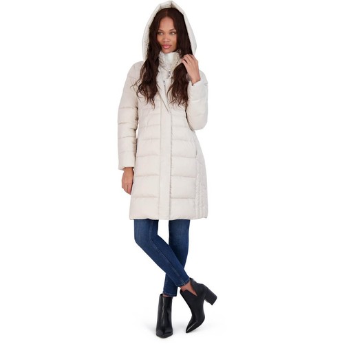 Tahari Casey Fitted Puffer Coat for Women-Quilted Winter Coat with Bib - Picture 5 of 10