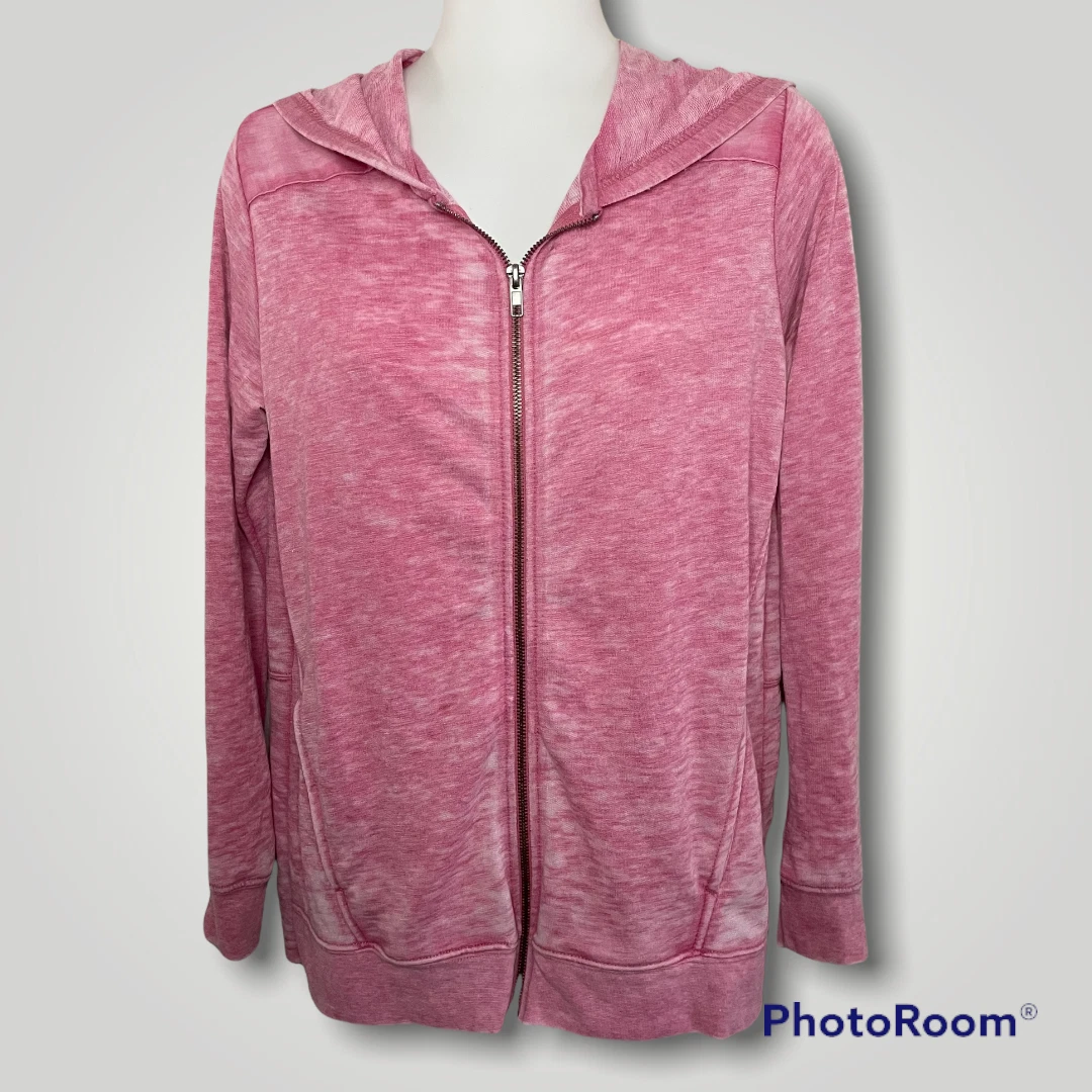 Silverwear Heather Pink Full-Zip French Terrie Hoodie with Split Back Size Small