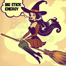 Retro witch big stick energy funny  High Quality Metal Magnet 4x4 inches 659