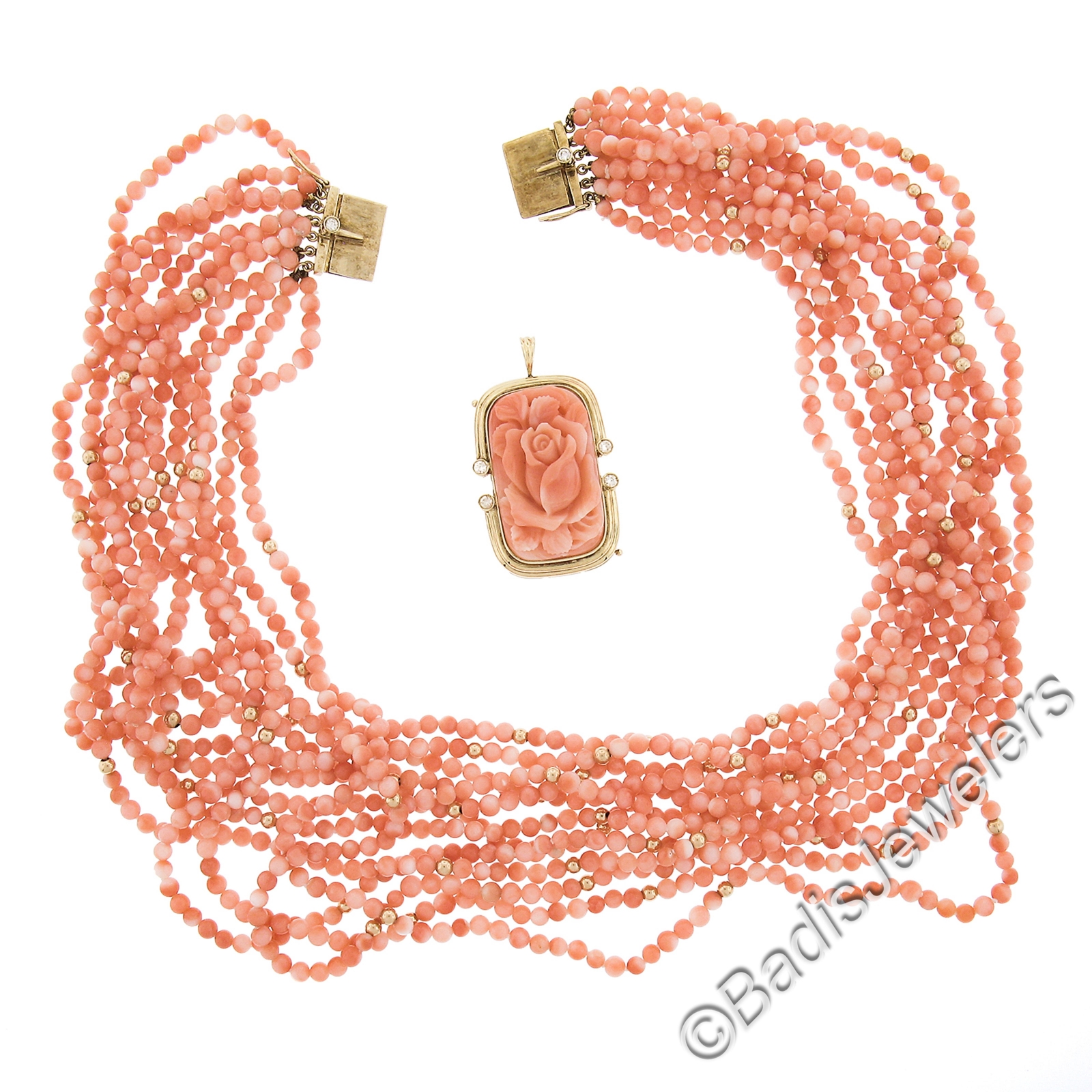 Vintage 18" Multi Strand Coral Necklace w/ 14k Go… - image 5