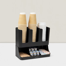6 Compartment Upright Coffee Condiment and Cup Storage Organizer Black