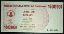 2008 Zimbabwe 10 Million Dollars Bearer Cheque P55a BA0026076.