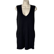 Free People Wool Blend V Neck Sleeveless Sweater Shift Dress Pockets Black Sz S