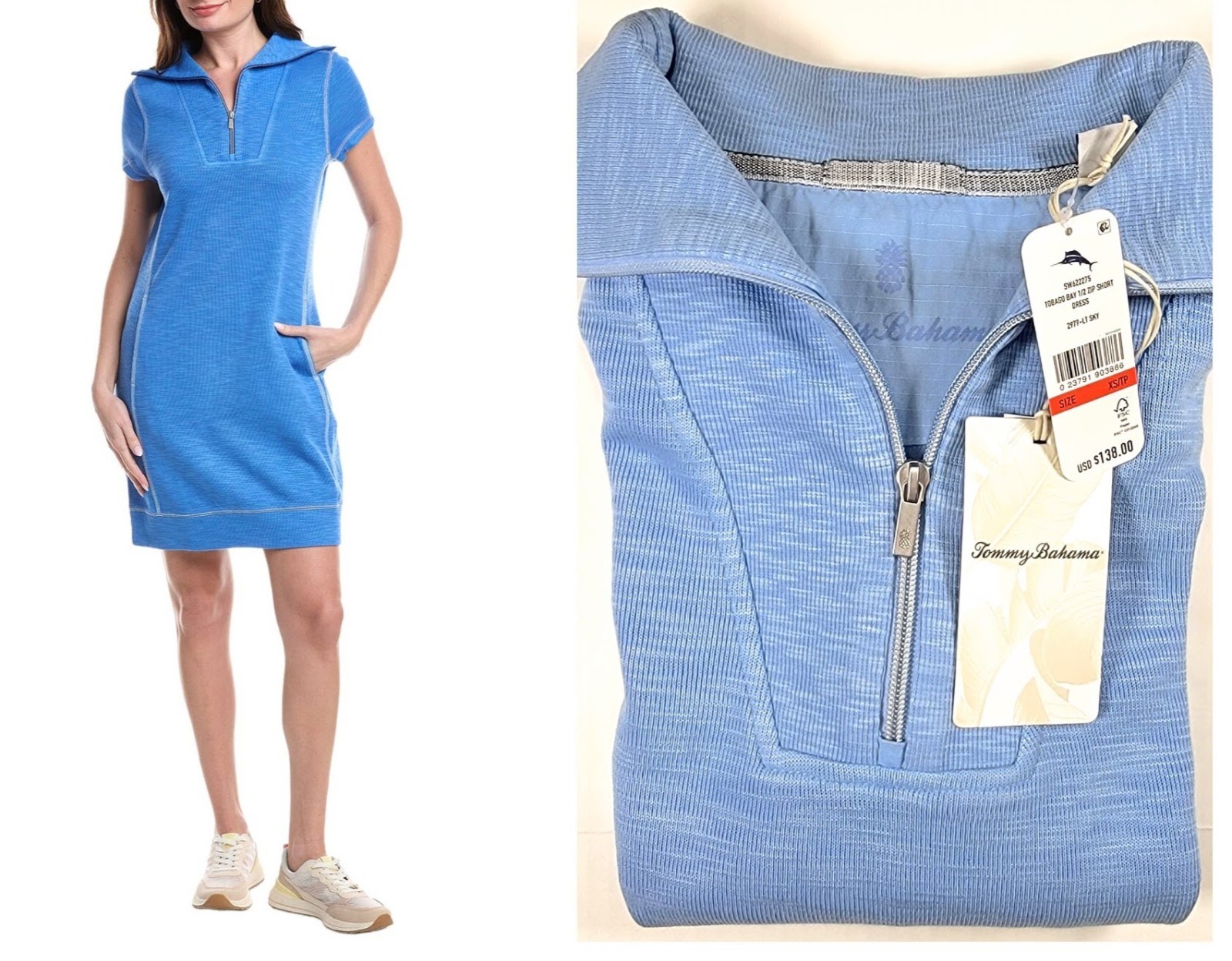New Tommy Bahama Blue Tobago Bay Half Zip Collard Dress Sz XS  NWT