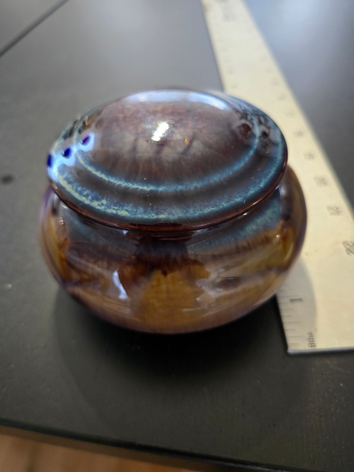 SIGNED BILL CAMPBELL STUDIO ART POTTERY COVERED SUGAR BOWL DRIP GLAZE FREE SHIP!