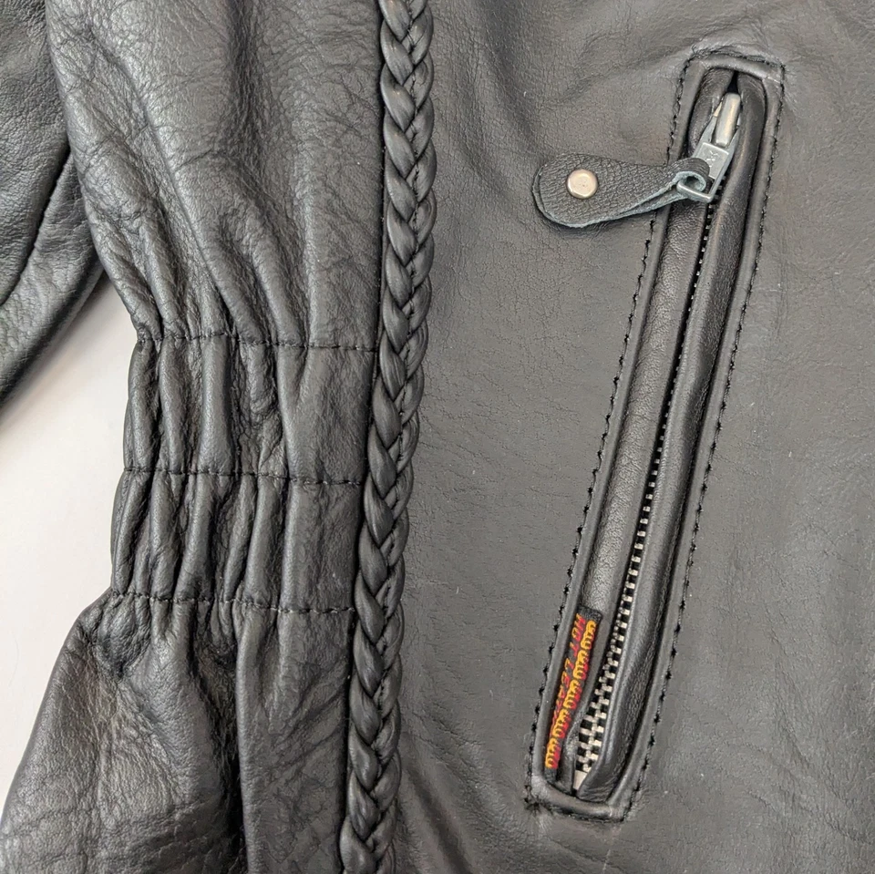 Jaqueta de Motoqueiro HOT LEATHERS Couro Preto + Forro Acolchoado Feminina G - Imagem 4 de 4