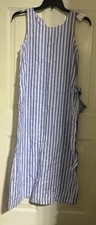 NWT Size X Small Nicole Miller Blue Chambray Dress Linen Striped Sleeveless