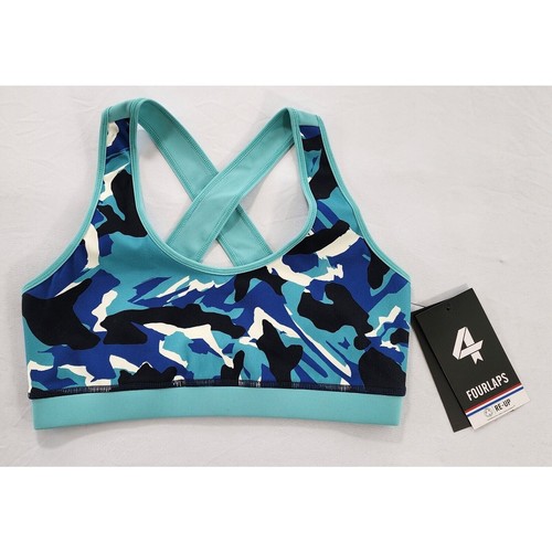 FourLaps Sports Bra Womens Small Blue Camo Athletic Fit Compression Wicking - Picture 1 of 12