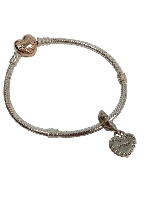 Pandora Moments Sterling Silver 925 Charm Bracelet With Sister Heart Charm Boxed