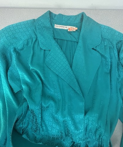 Tuta vintage, 100% seta, donna taglia 14, verde acqua, manica lunga, Liz Claiborne - Foto 14 di 16