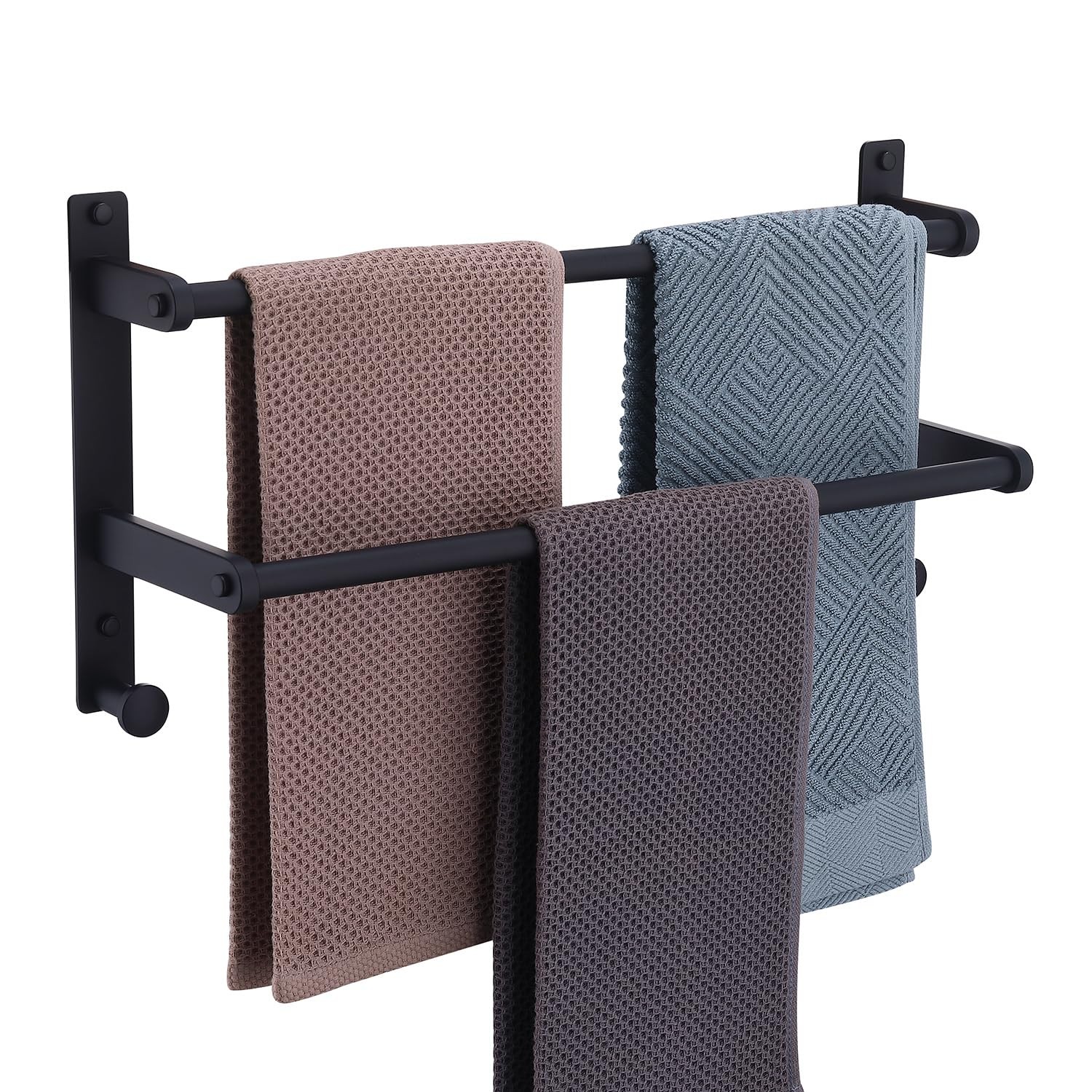 Rack With Hooks - Space Saving Towel Hanger, Matte Black...