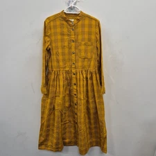 Toast Mia Chalkboard Mustard Yellow Plaid Check Cotton Midi Shirt Dress Uk 10