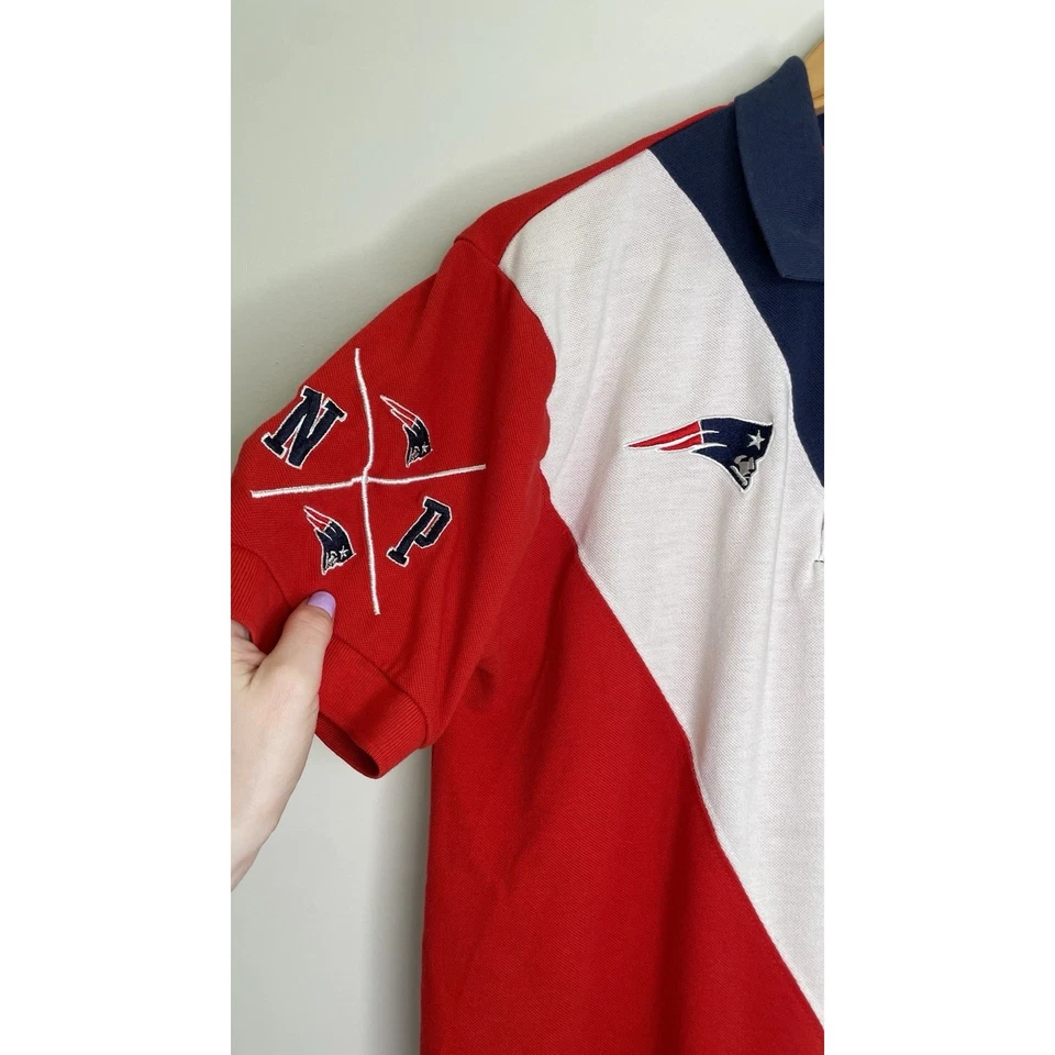 NFL Klew New England Patriots Rugby Polo Short Sleeve Shirt L Red White Blue - Image 4 of 4