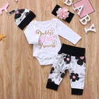 4Pcs Newborn Baby Girl Clothes Romper Bodysuit Tops Pants Headband Outfits Set