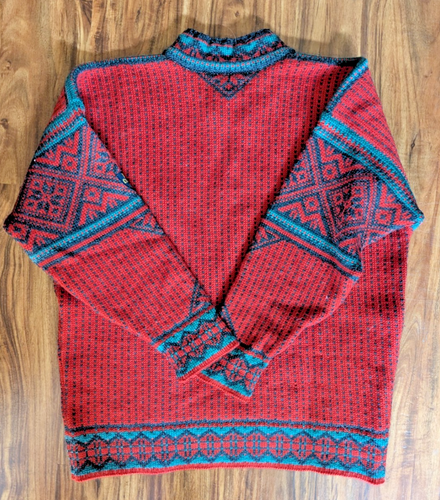 Dale of Norway Men's Norwegian Wool Sweater Red/Green, 100% Wool. Size Medium - Picture 5 of 5