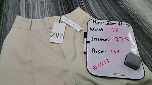 Zara High Waisted Dress Pants Medium Tapered Beige Professional Classic 28x27.5 - Picture 2 of 10