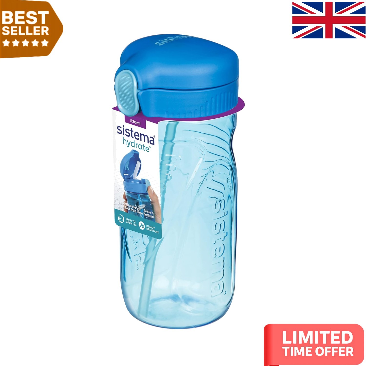 Hydration Made Easy: 520ml Tritan Water Bottle with Straw - BPA-Free & Leakproof